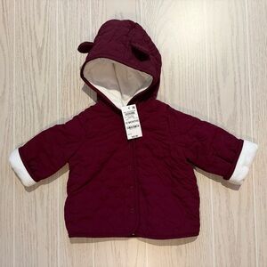 First Impressions Girls Size 12M Burgundy Quilted Fleece Hooded Jacket NEW